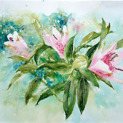 PINK LILIES 11 X 15 inches